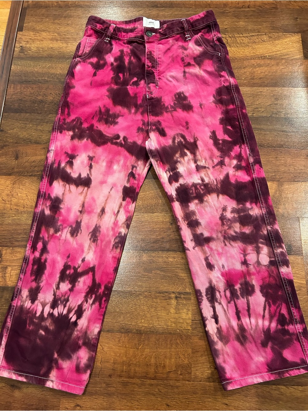 AMI Paris Alex Fit Jeans Pink Tie-Dye Loose Fit Size 34 100% Cotton Mens Womens